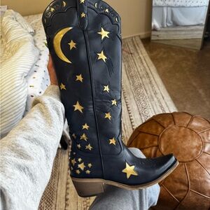 Navy and Gold Star and Moon Cowboy Boots